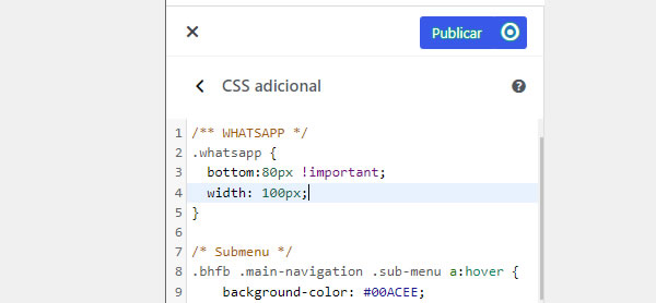 woocommerce personalizar aparência css adicional WhatsApp
